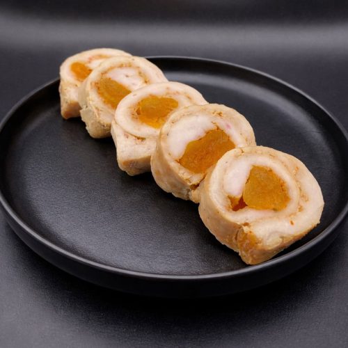 Rolls chicken with dried apricots wrapped in bacon / pork with prunes wrapped in bacon